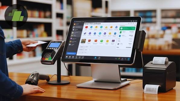 Retail POS counter with touch terminal and receipt printer